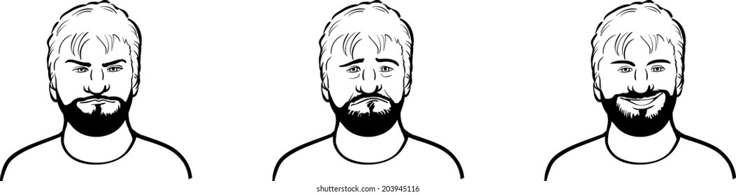 whiteboard drawing - big guy face three expressions