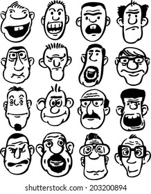 whiteboard drawing - big set of doodle faces