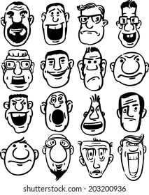 whiteboard drawing - big set of funny doodle faces