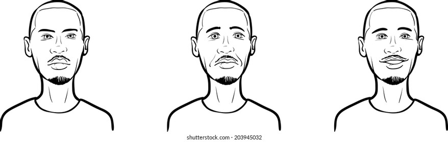 whiteboard drawing - black guy face three expressions