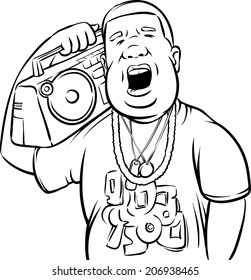 whiteboard drawing - black man with boombox on shoulder