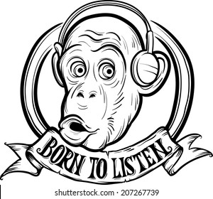 whiteboard drawing - born to listen chimp