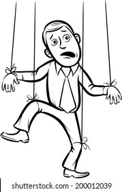 whiteboard drawing - businessman as a puppet on strings