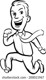 whiteboard drawing - businessman running happy