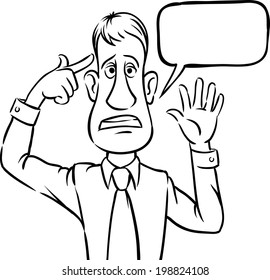 whiteboard drawing - businessman with speech bubble pointing at head. Easy-edit layered vector EPS10 file scalable to any size without quality loss.