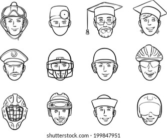 whiteboard drawing - cartoon avatar faces job occupations