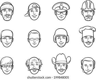 whiteboard drawing - cartoon avatar faces various occupations