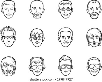 whiteboard drawing - cartoon avatar men faces