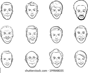 whiteboard drawing - cartoon avatar smiling men faces