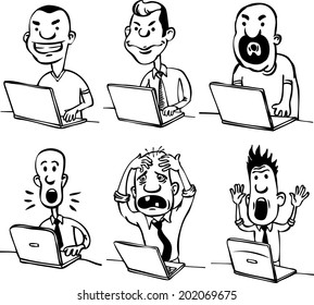 whiteboard drawing - cartoon doodle dudes with laptops