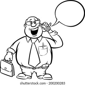 whiteboard drawing - cartoon fat businessman with cell phone and briefcase