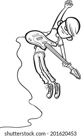 whiteboard drawing - cartoon jumping rock guitarist