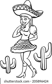 whiteboard drawing - cartoon mexican girl in traditional dress