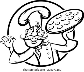 whiteboard drawing - cartoon pizza chef mascot