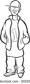 whiteboard drawing - cartoon standing hip-hop style teenager