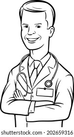 Whiteboard Drawing Smiling Doctor Arms Crossed Stock Illustration 211106536