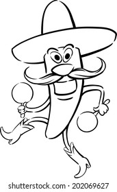 whiteboard drawing - chili pepper dancing with maracas