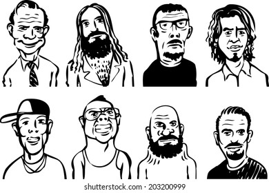 whiteboard drawing - collection of doodle men faces