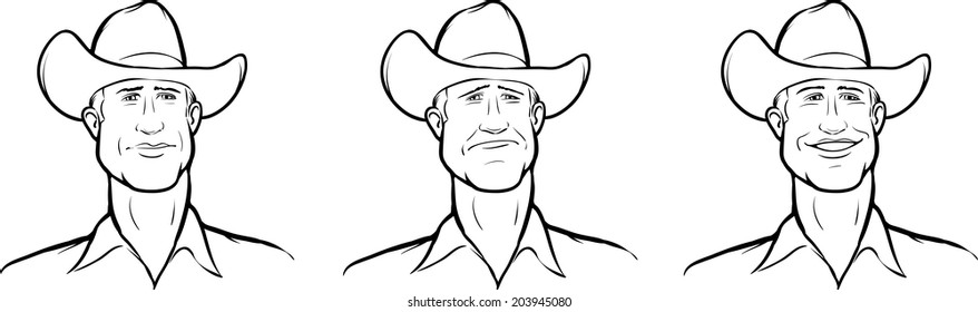 whiteboard drawing - cowboy face three expressions