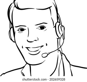 whiteboard drawing - customer service man with headset