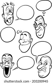 whiteboard drawing - different emotion faces with speech balloons vector set