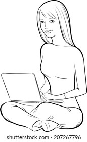 whiteboard drawing - girl sitting with laptop computer