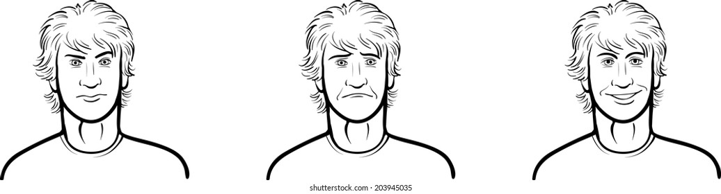 whiteboard drawing - hairy guy face three expressions