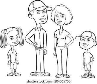 whiteboard drawing - happy african-american family