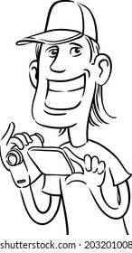 whiteboard drawing - happy guy with digital video camera
