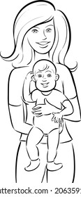 whiteboard drawing - happy mother and baby