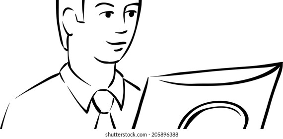 whiteboard drawing - office man with computer display banner