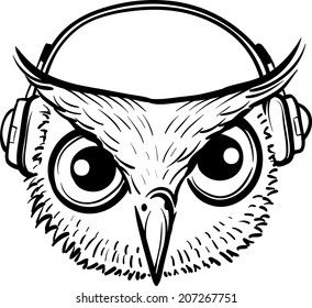 whiteboard drawing - owl with headphones