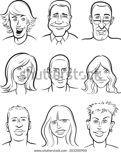 whiteboard drawing -\
people faces\
collection