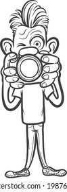 whiteboard drawing - photographer making pictures. Easy-edit layered vector EPS10 file scalable to any size without quality loss.