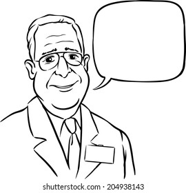 whiteboard drawing - portrait of a smiling doctor with speech balloon