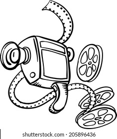 whiteboard drawing - retro movie camera
