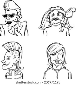 whiteboard drawing - rock musicians of various music genres