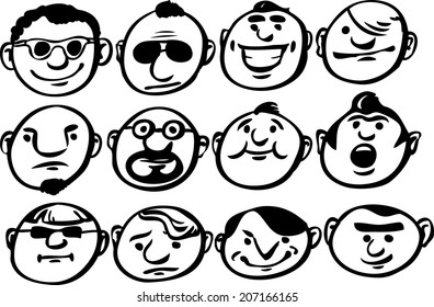 whiteboard drawing - set of cartoon round faces