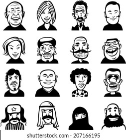 whiteboard drawing - set of different doodle faces