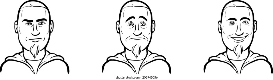 whiteboard drawing - short haired guy face three expressions