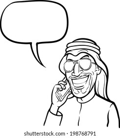 whiteboard drawing - smiling arab man talking on a mobile phone. Easy-edit layered vector EPS10 file scalable to any size without quality loss.