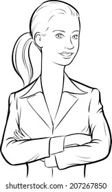 whiteboard drawing - smiling business woman with arms crossed