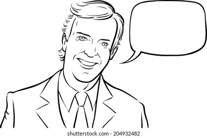 whiteboard drawing - smiling businessman with speech balloon