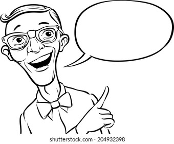 whiteboard drawing - smiling geek with speech balloon