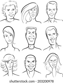 whiteboard drawing - smiling men and women faces collection
