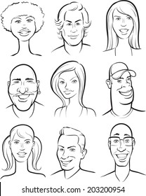 whiteboard drawing - smiling people faces collection