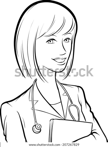 Whiteboard Drawing Smiling Woman Doctor Papers Stock Vector (Royalty ...