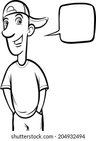 whiteboard drawing - standing smiling guy in baseball cap