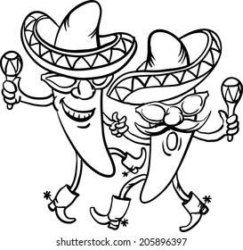 Whiteboard Drawing - Two Dancing Cartoon Mexican Peppers