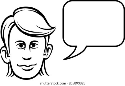 whiteboard drawing - young man face with speech bubble